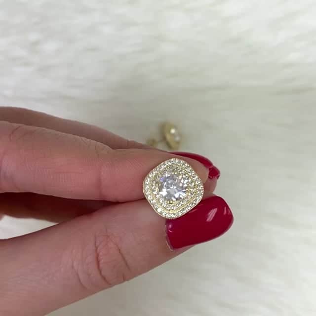 10K Yellow Gold 2.75Ct CZ Squircle Double Halo Stud Earrings