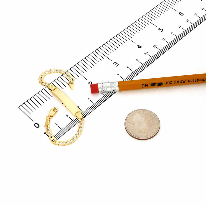 14K Yellow Gold 3.5mm Diamond-Cut Engravable Cuban ID Bracelet (Solid Links) 6"