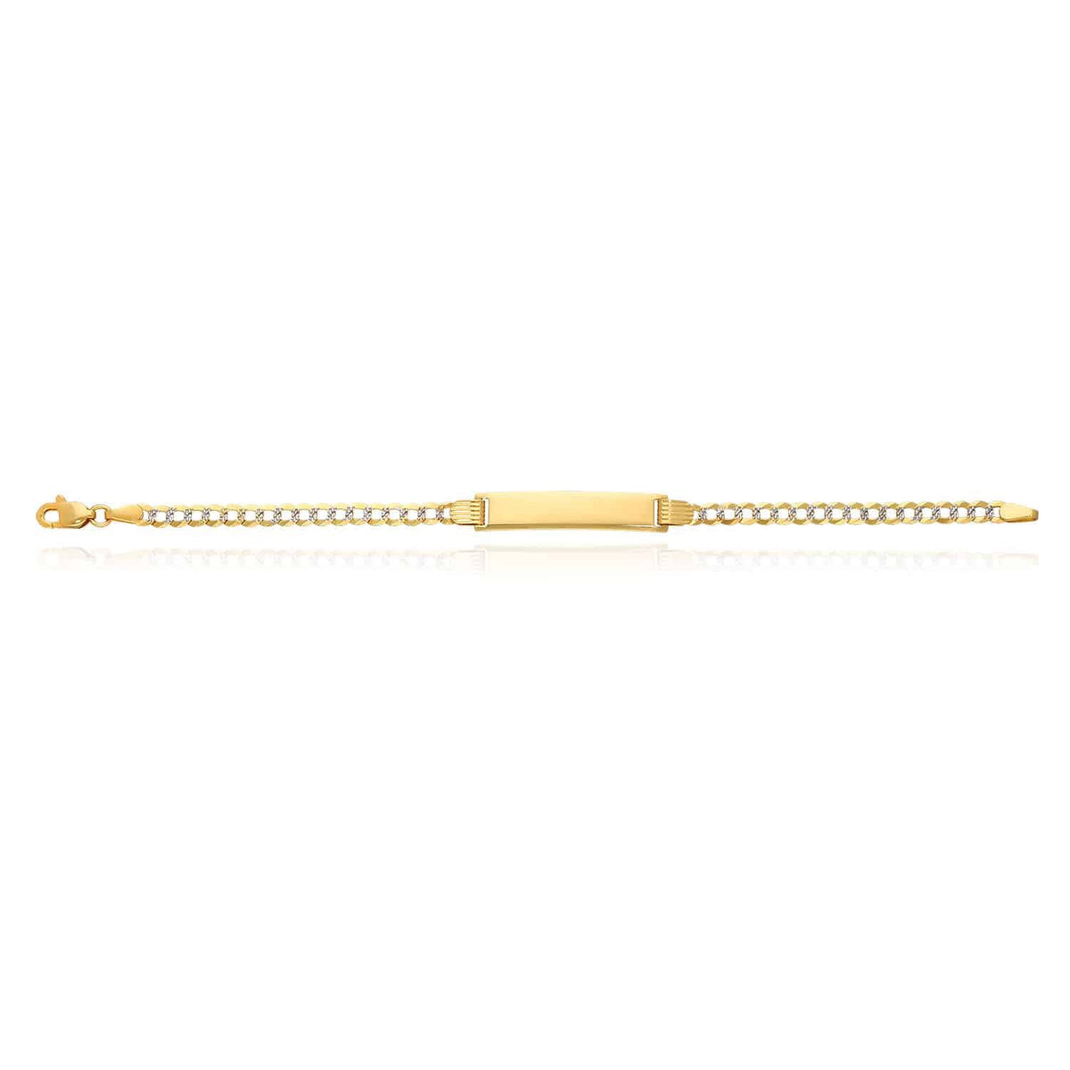 14K Yellow Gold 3.5mm Diamond-Cut Engravable Cuban ID Bracelet (Solid Links) 6"