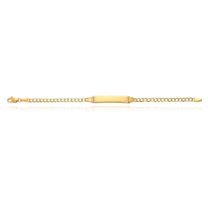 14K Yellow Gold 3.5mm Diamond-Cut Engravable Cuban ID Bracelet (Solid Links) 6"
