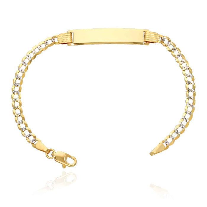 14K Yellow Gold 3.5mm Diamond-Cut Engravable Cuban ID Bracelet (Solid Links) 6"
