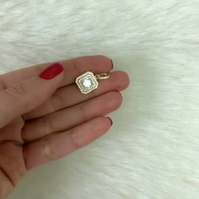 10K Yellow Gold 1.8Ct CZ Asscher Double Halo Pendant 18"