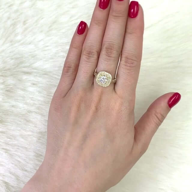 1.5CTW CZ 10K Gold Yellow Double Halo Squircle Engagement Ring