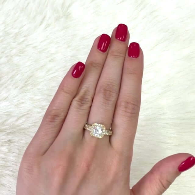 2TCW CZ Asscher Shape 10K Gold Yellow 2-Row Halo Engagement Ring