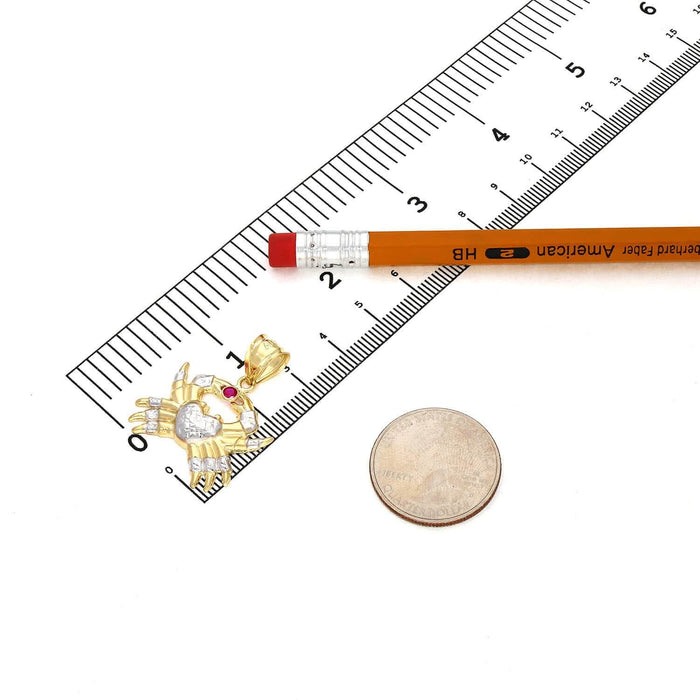 10K Yellow Gold Red Ruby Shaped Crab Pendant 1.18"