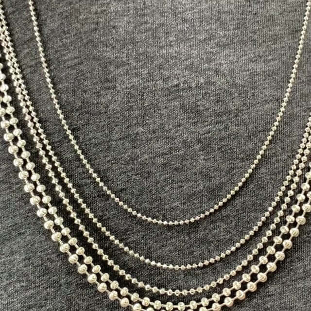 10K White Gold 1.8-3.9mm Moon-Cut Beaded Dog Tag Chain (Solid Links) 16"-30"