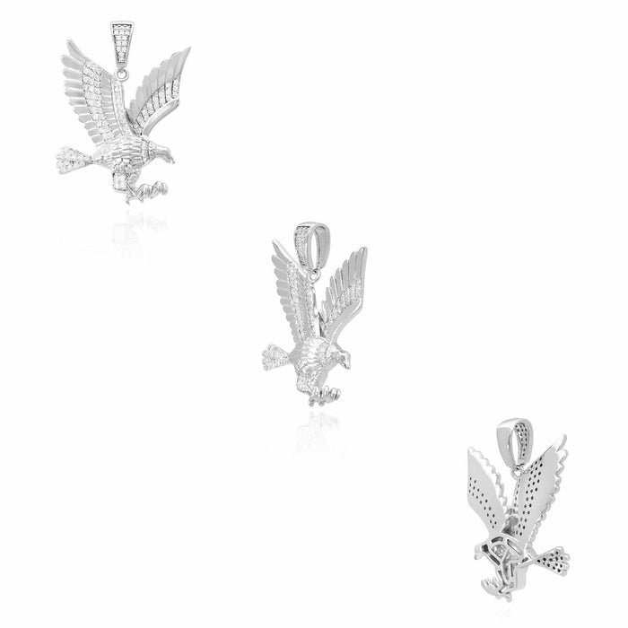 14k Yellow White Gold Over Silver White Zirconia Open Wings Eagle Pendant 1.57"