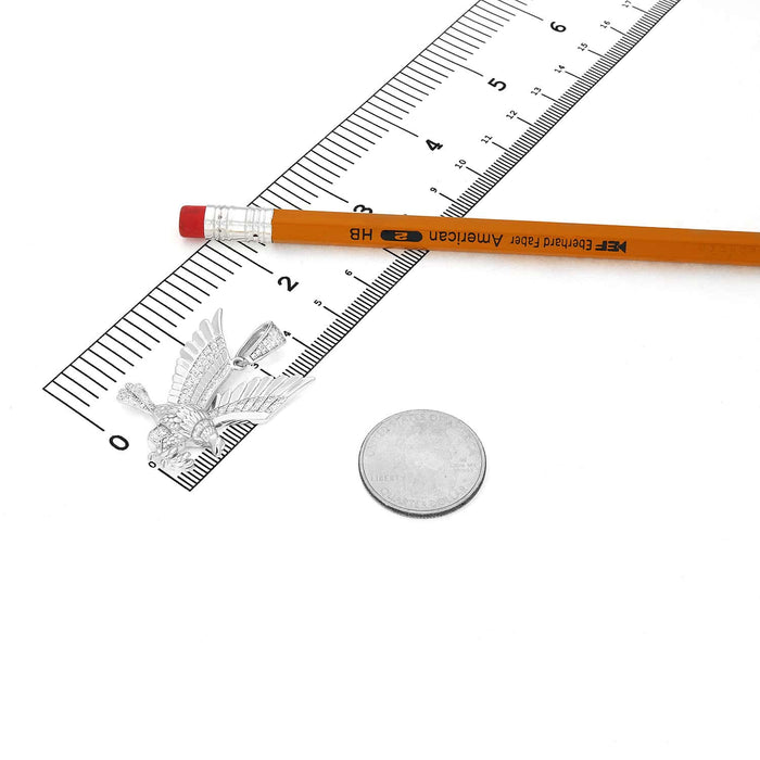 14k Yellow White Gold Over Silver White Zirconia Open Wings Eagle Pendant 1.57"