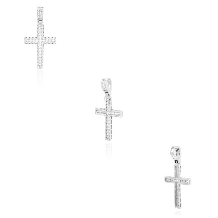 14k Yellow White Gold Over Silver White Zirconia Cross Pendant 1.97"