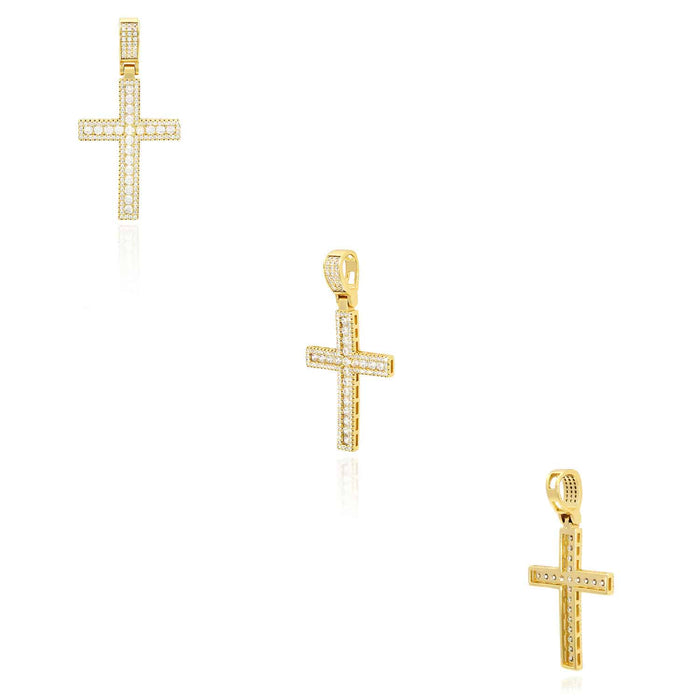 14k Yellow White Gold Over Silver White Zirconia Cross Pendant 1.97"