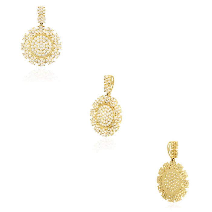 14K Yellow Gold CZ Cluster Sunflower Pendant 1.2"-1.6"