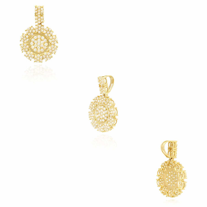 14K Yellow Gold CZ Cluster Sunflower Pendant 1.2"-1.6"