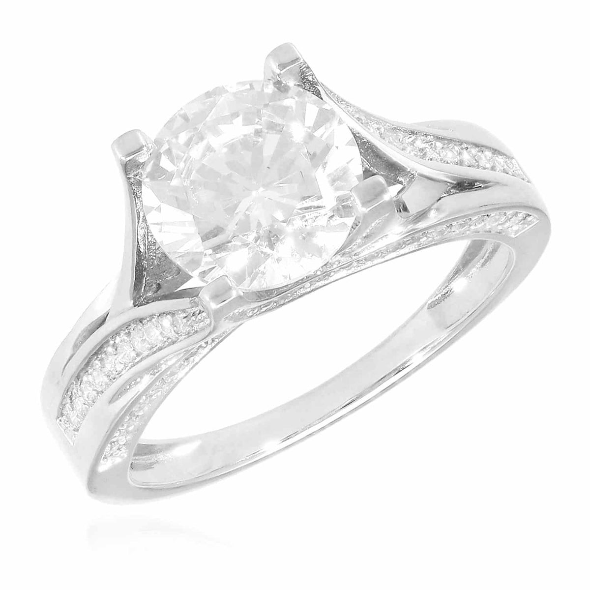 2.50CTW CZ 14K Gold White Split Shank Pave Engagement Ring
