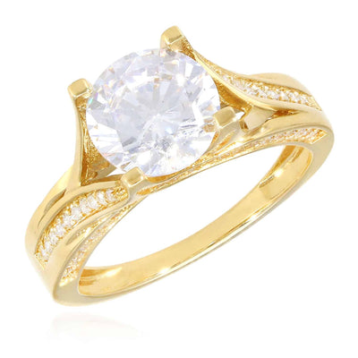 2.50CTW CZ 14K Yellow Gold Split Shank Pave Engagement Ring