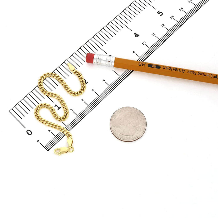 14K Yellow White Gold Over Sterling Silver 3.5mm Miami Bracelet (Solid Links) 7"