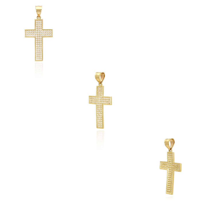 14K Yellow Gold CZ Pave Cross Pendant 1.57"