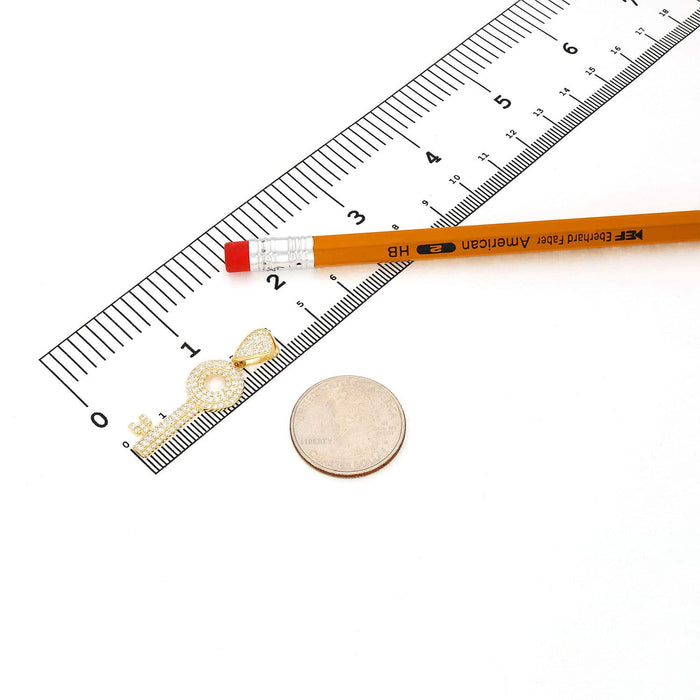 1.40CTW CZ Pave 10K Yellow Gold Key Pendant 1.57"