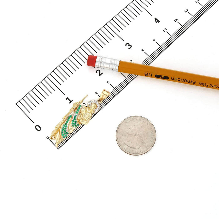 1.25CTW Ruby Emerald 14K Yellow Gold Religious St. Jude Pendant 1.8"