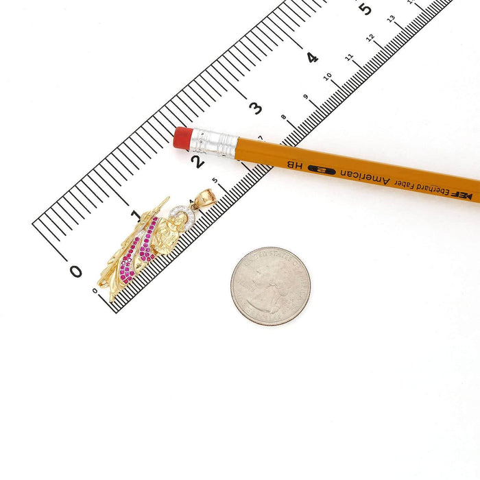 1.25CTW Ruby Emerald 14K Yellow Gold Religious St. Jude Pendant 1.8"