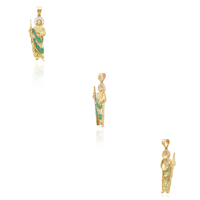 1.25CTW Ruby Emerald 14K Yellow Gold Religious St. Jude Pendant 1.8"