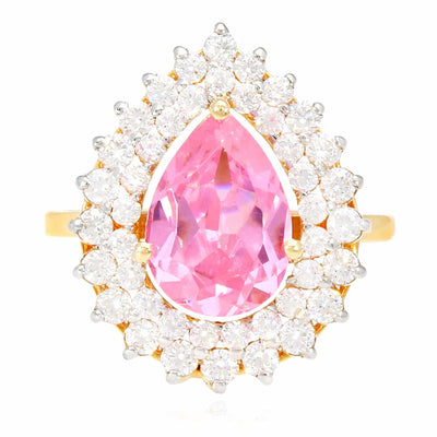 2.75CTW Pear Pink Tourmaline CZ 14K Gold Halo Cocktail Ring