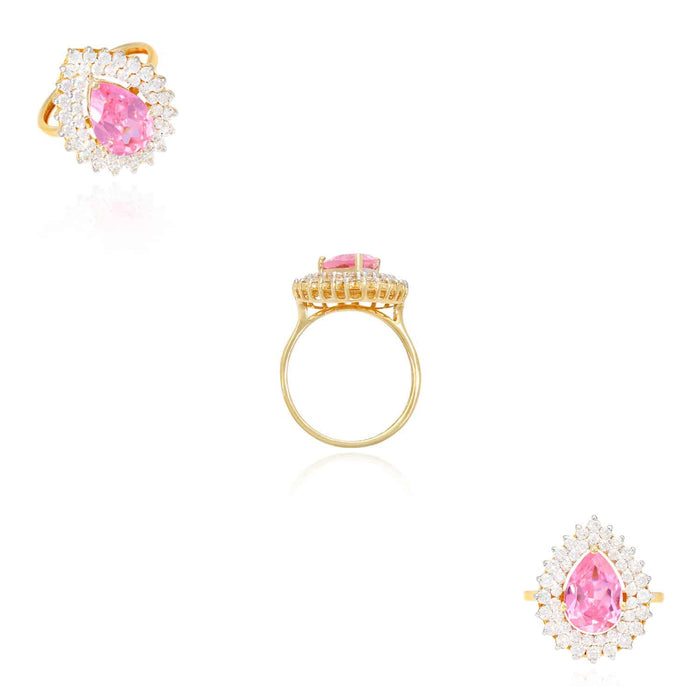 2.75CTW Pear Pink Tourmaline CZ 14K Gold Halo Cocktail Ring