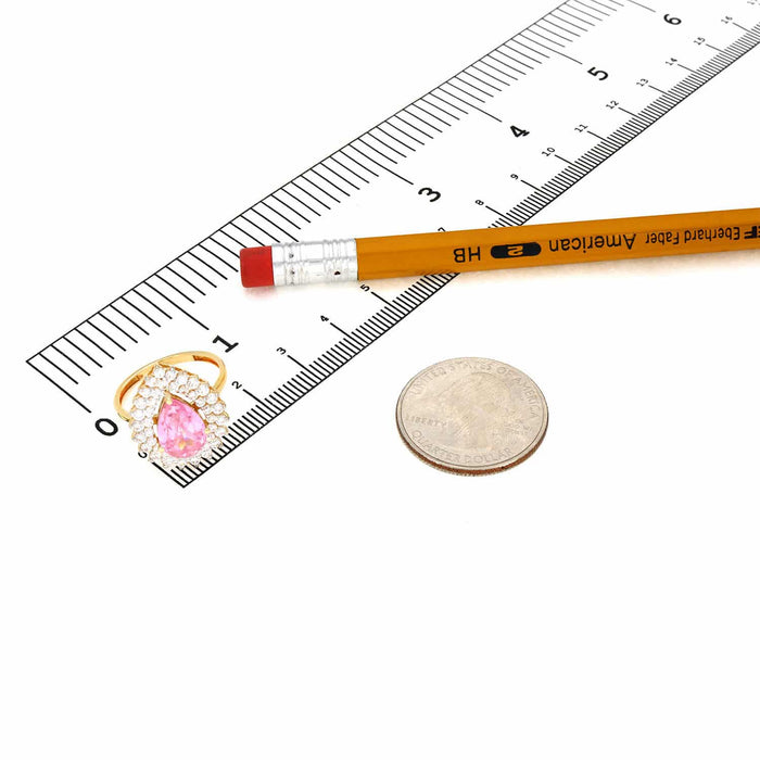 2.75CTW Pear Pink Tourmaline CZ 14K Gold Halo Cocktail Ring