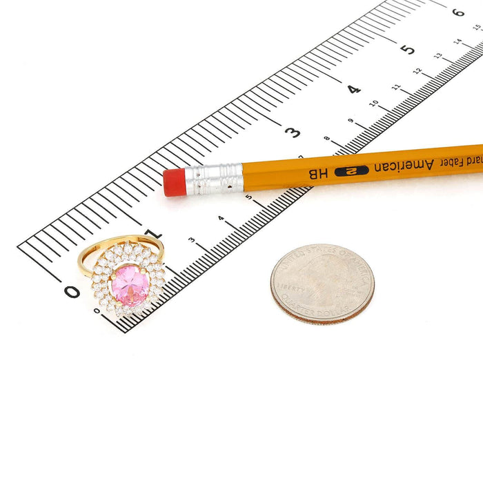 3.25CTW Oval Pink Tourmaline CZ Halo 14K Gold Cocktail Ring