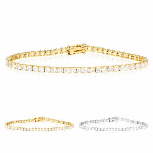 4.5CTW CZ 3mm Solid 14K Gold Yellow White Tennis Bracelet 7"