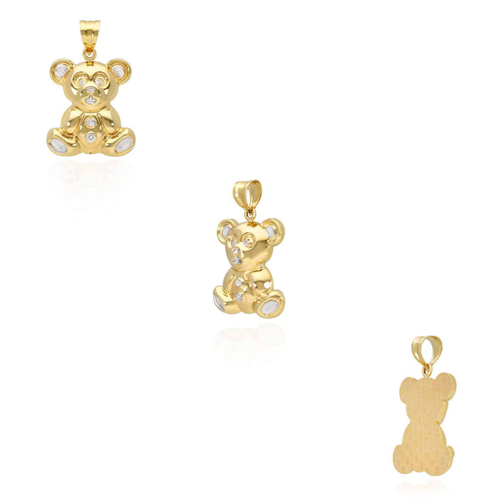 10K Yellow Gold Puffed Teddy Bear Pendant 0.80"-1.40"