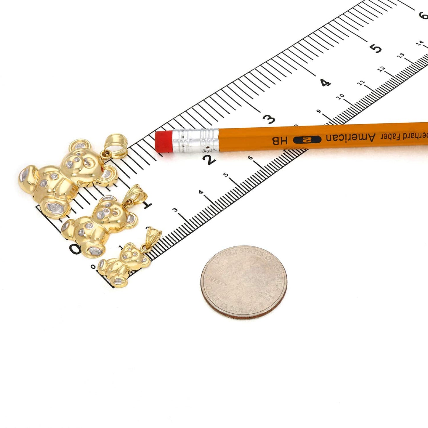 10K Yellow Gold Puffed Teddy Bear Charm Pendant 0.80"-1.40"