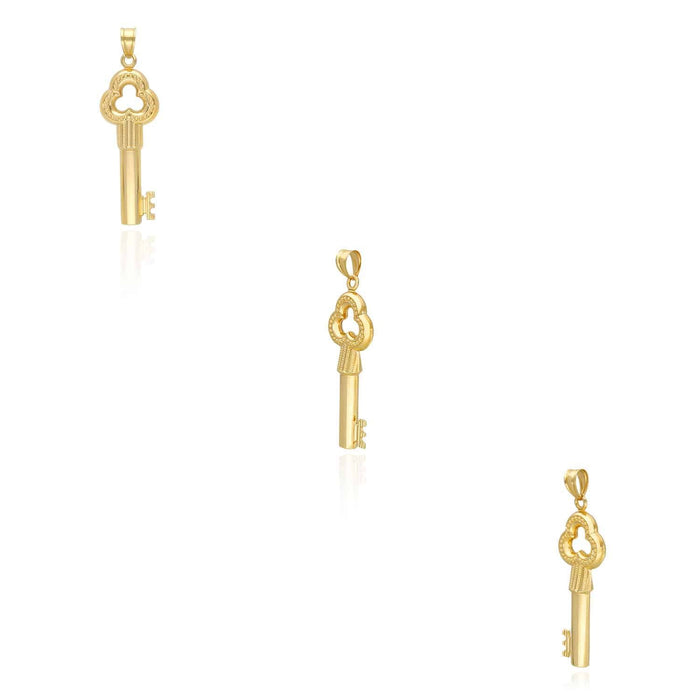 10K Yellow Gold Hollow Puffed Key Pendant 1.97"-2.95"