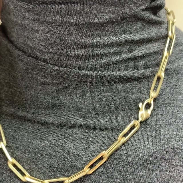 14K Yellow Gold 5mm Paperclip Elongated Chain (Hollow) 16"-30"