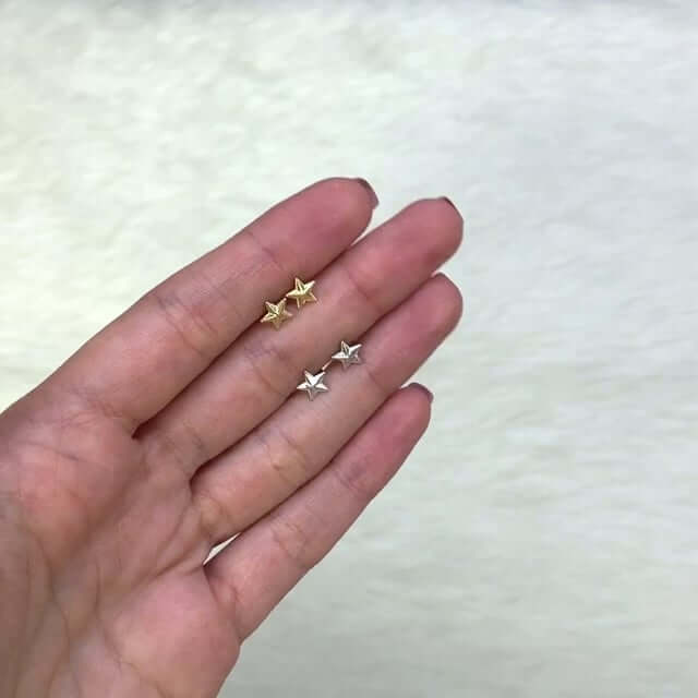 14K Yellow White Gold Screw Back Mini Star Studs Earrings