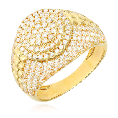 6CTW CZ Pave 10K Gold Jubilee Style Round Signet Ring