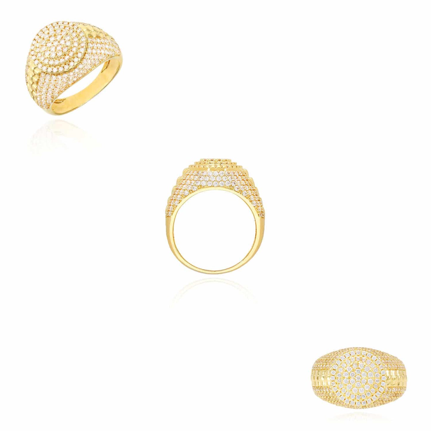 6CTW CZ Pave 10K Gold Jubilee Style Round Signet Ring