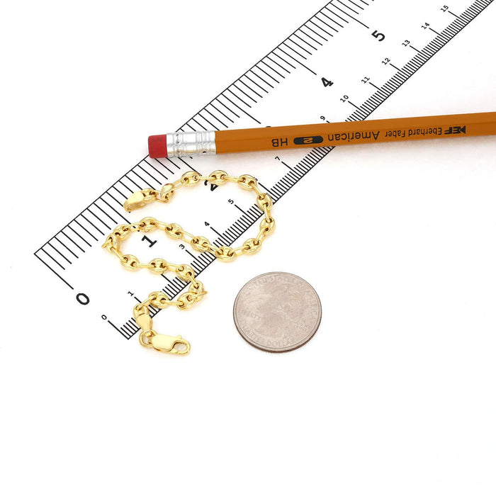 18K Yellow Gold Over Sterling Silver 4.5mm Puffed Mariner Bracelet (Solid Links) 7" 8"