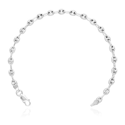 14K White Gold Over Sterling Silver 4.5mm Puffed Mariner Bracelet (Solid Links) 7"-8"