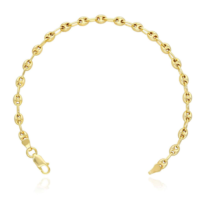 18K Yellow Gold Over Sterling Silver 4.5mm Puffed Mariner Bracelet (Solid Links) 7" 8"