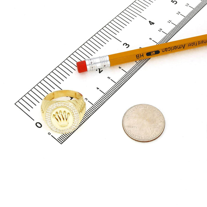 14K Yellow Gold CZ Pave Oval Royal Crown Signet Ring