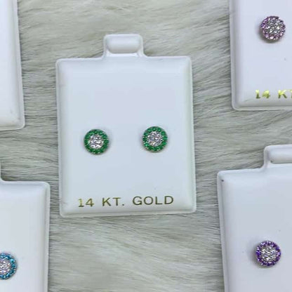 14K Real Gold CZ Gemstone Halo Round Cluster Screw Back Stud Earrings