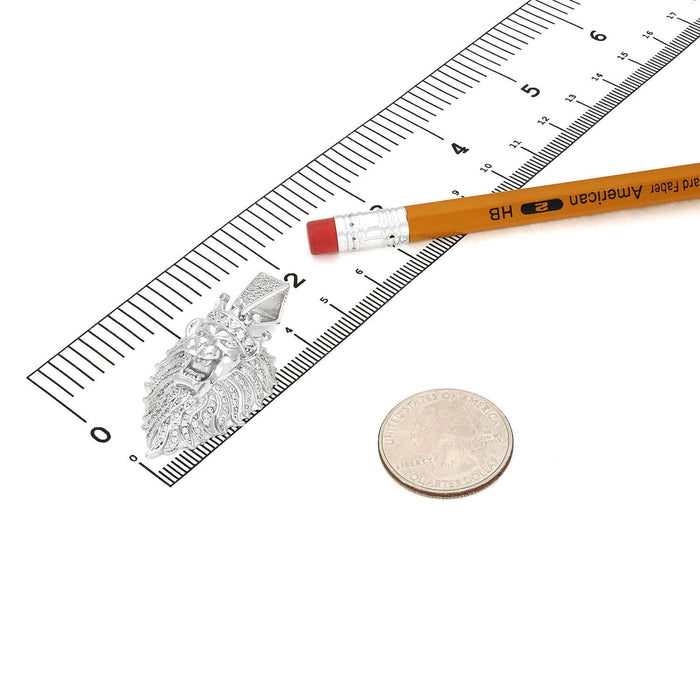 Yellow Gold Over Silver CZ Lion Crown Face Pendant 1.57"