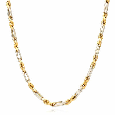 14K Two-Tone Gold 4mm Milano Figaro Rope Chain (Solid Links) 20"-26"