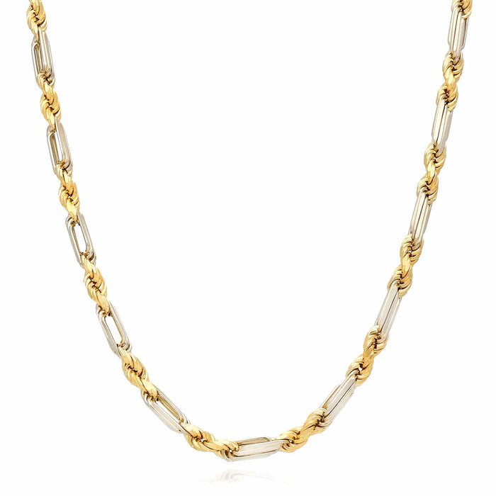 14K Two-Tone Gold 4mm Milano Figaro Rope Chain (Solid Links) 20"-26"
