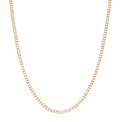 9CTW CZ 2.8mm 14K Yellow Gold Over Silver Tennis Necklace 15"-20"