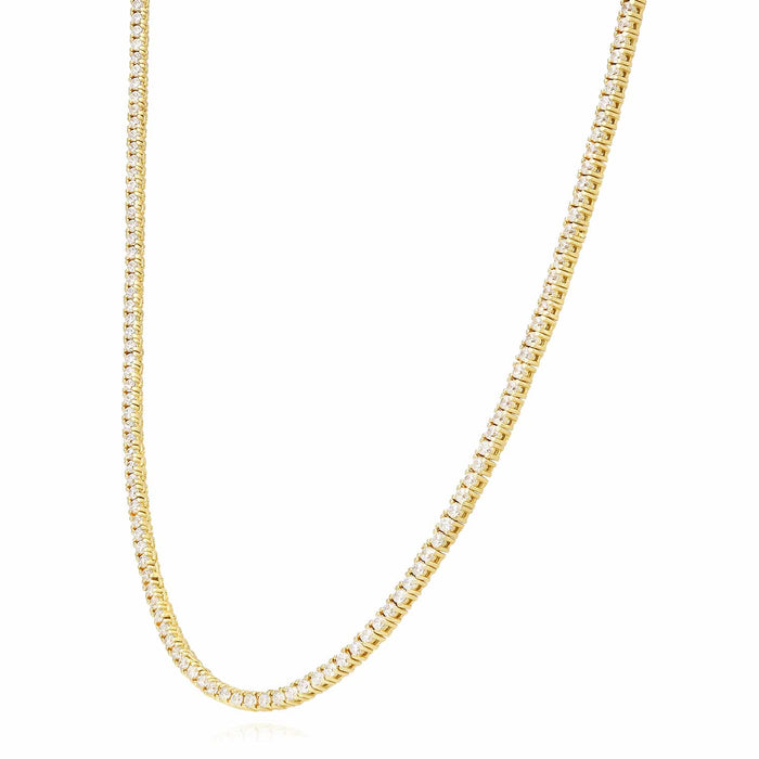 9CTW CZ 2.8mm 14K Yellow Gold Over Silver Tennis Necklace 15"-20"