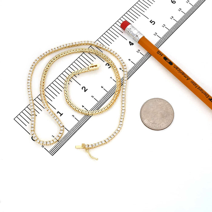 9CTW CZ 2.8mm 14K Yellow Gold Over Silver Tennis Necklace 15"-20"