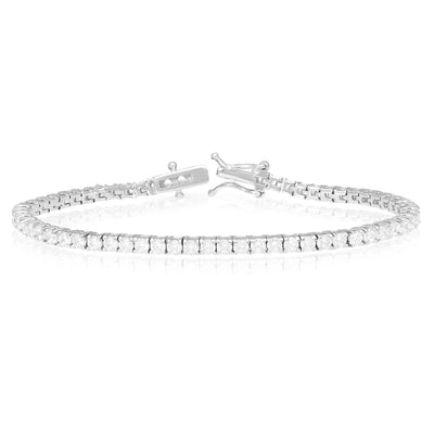 14K White Gold Over Silver White Zirconia 3mm Tennis Bracelet 5"-8"