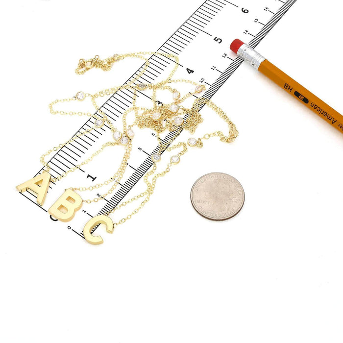 14K Yellow Gold Initial CZ Station Cable Necklace (Solid Links) 17"-18" Adjustable