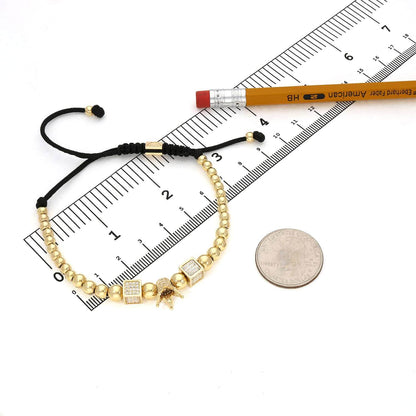 14K Gold CZ 6mm Crown Adjustable Graduated Bead Bolo Bracelet 9"